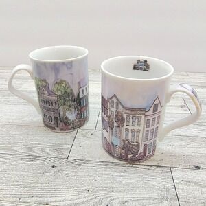 Inhesion Porcelain Coffee‎ Mug Pair Savannah Charleston Rainbow Row Architecture